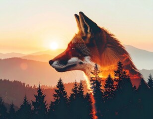 Fox silhouette sunset mountains