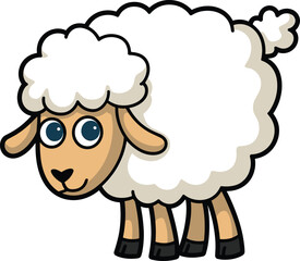 Cartoon sheep illustration, cute farm animal, fluffy lamb character, kids vector art, friendly woolly design, children livestock clipart, educational drawing