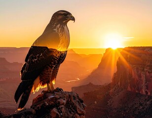 Hawk above grand canyon sunrise