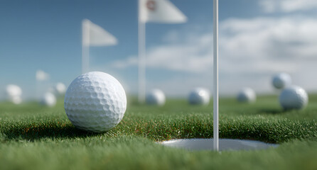 golf ball on the green Golf Ball on Green Grass Near Hole with Bokeh Blur
