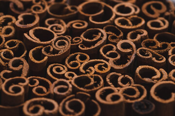 A lot of cinnamon sticks are removed macro
