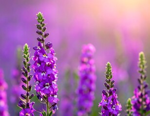 Naklejka premium Purple flower field in soft light