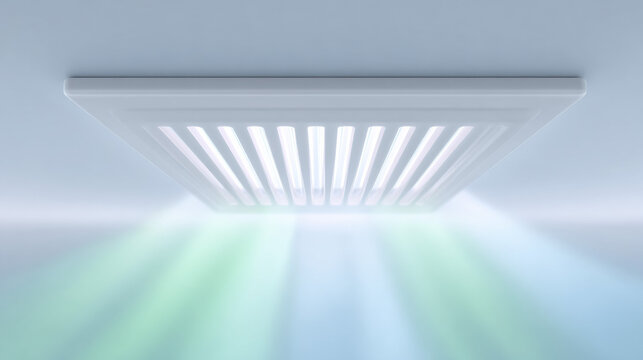 Modern air conditioner ventilation system on ceiling. fresh, cool air flow with purifying technology creates comfortable and healthy atmosphere for any home or office