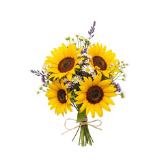 Obraz premium Bright Sunflower Bouquet with Mixed Flowers on White Background