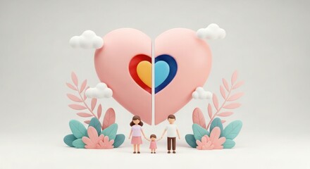Vector art of family love represented by a heart with a family in front