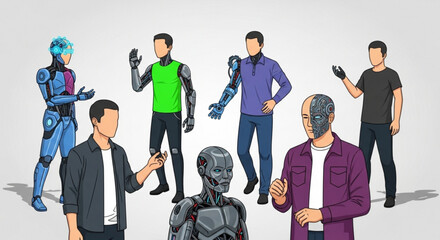 Evolution of human to cyborg showcasing the integration of technology and humanity, reflecting progress and future possibilities