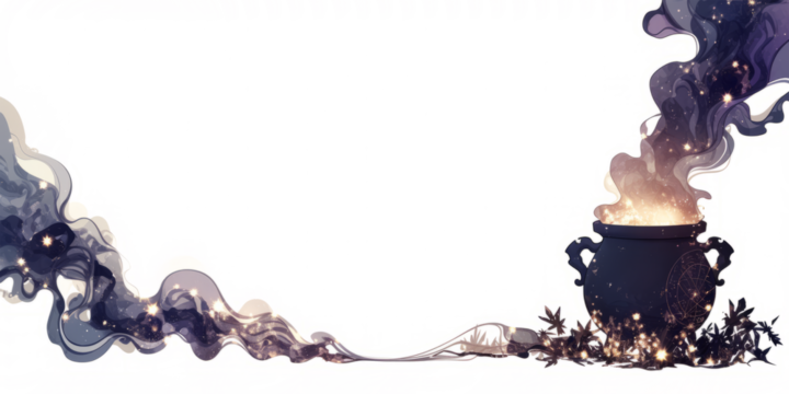 Cauldron silhouette with rising black mist - Powered by Adobe