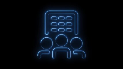 Online meeting icon animation with glowing neon light for remote collaboration and virtual communication - Powered by Adobe