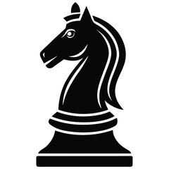 Black chess knight piece silhouette symbol icon game strategy abstract concept silhouette