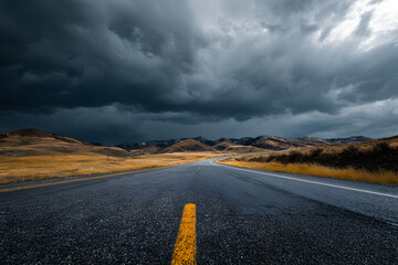 Symbolic Landscape of Road and Storm Clouds Showing Path to Hope