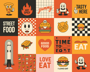 Retro restaurant and food branding illustration with vintage elements