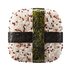 Delicious onigiri rice balls with seaweed plate on transparent background