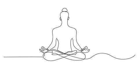 Continuous Line Yoga Illustration. Mindfulness, Wellbeing, Balance Concept
