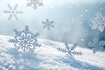 Snowflakes Falling on a Snowy Landscape Creating a Winter Wonderland Scene