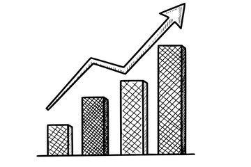 Rising Graph Doodle. Hand Drawn Line Art Business Growth Chart. Success and Profit Illustration.