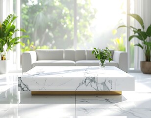 Modern living room interior with marble coffee table