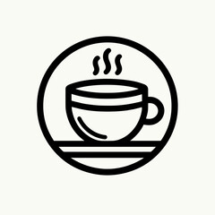 Minimalist coffee cup illustration with steam inside a circle  