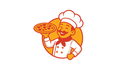 Chef Holding Pizza Logo