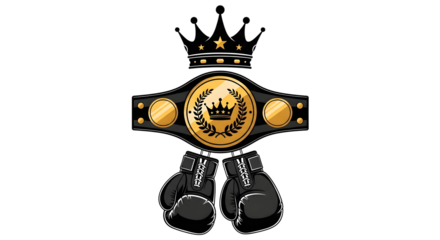 Boxing champion's crown and belt with gloves symbolizing victory and achievement in the ring a symbol of strength and determination on transparent background