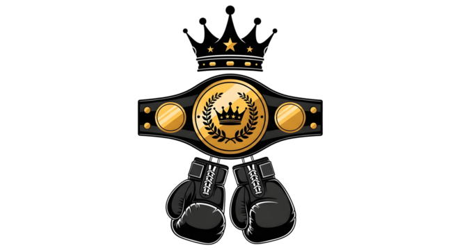 Boxing champion's crown and belt with gloves symbolizing victory and achievement in the ring a symbol of strength and determination on transparent background