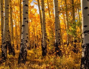 Autumn aspen grove bathed in sunlight