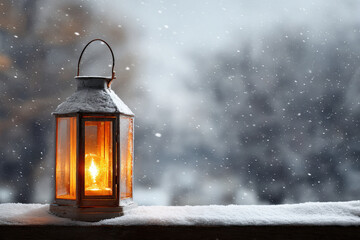 beautifully designed christmas lantern is placed on window sill radiating warm glow