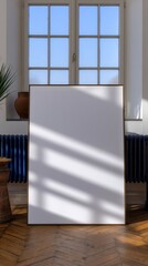 Smooth White Frame on Airy Wall with Natural Light and Shadows in Bright Room