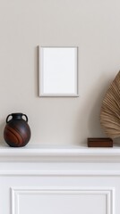 Minimalist Decor with White Frame, Neutral Wall, and Stylish Accessories Display