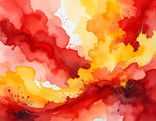 Red and yellow abstract watercolor paint splashes background - Generative 