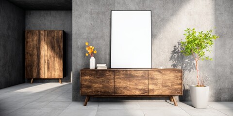 Modern Mockup of Curated Wall Art in Stylish Indoor Space with Wood Furniture