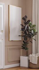 Elegant Neutral Wall Art Display with Plant Accent in Modern Interior Setting