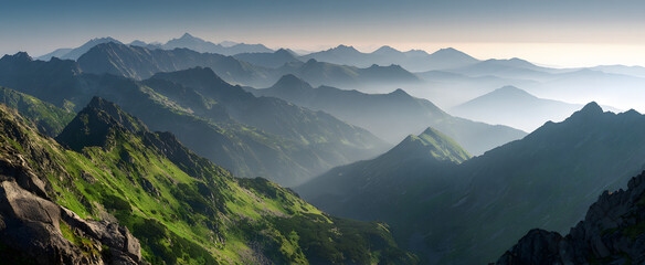 Scenic Panoramic Sunrise Over the Mountains