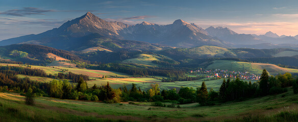 panorama of the mountains Sunrise Over the Tatra Mountains Panoramic Landscape
