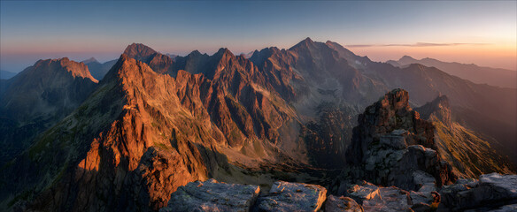 sunset in the mountains  Panoramic View of theMountains at Sunrise