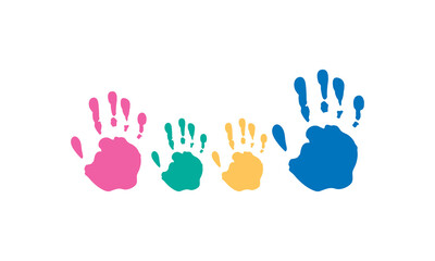 Fototapeta premium Family handprints vector illustration. Watercolor family handprints of mom, dad, and child. Social illustration.&nbsp;Handpaint