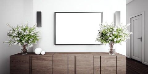 Modern Interior Design with Tall White Frame Above Minimalist Wooden Furniture