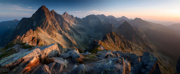 Panoramic Sunrise View of the Tatra Mountains in High Resolution
