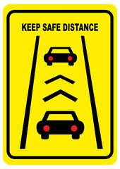Keep a safe distance, warning road sign, beware of queues, columns, traffic jam, roads, cars, vector