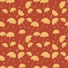 Seamless Golden Ginkgo Leaf Pattern Autumn Botanical Background