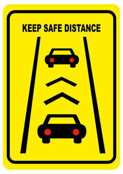 Keep a safe distance, warning road sign, beware of queues, columns, traffic jam, roads, cars, vector