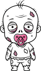 Cartoon zombie baby with pacifier on a white background