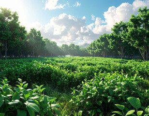 Field of foliage isolated on transparent background. 3d rendering - illustration