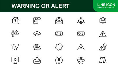 Minimalistic Warning and Alert Icons Pack. Sleek illustrations of safety symbols, error alerts, and hazard signs for mobile, UI, and web safety applications.