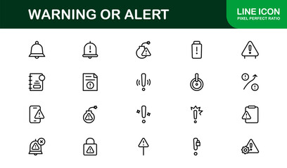 Minimal Warning and Alert Icons Pack. Sleek icons of caution, hazard, notifications, and danger signs perfect for apps, websites, and safety design projects.