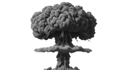 Mushroom cloud of nuclear explosion isolated on transparent background