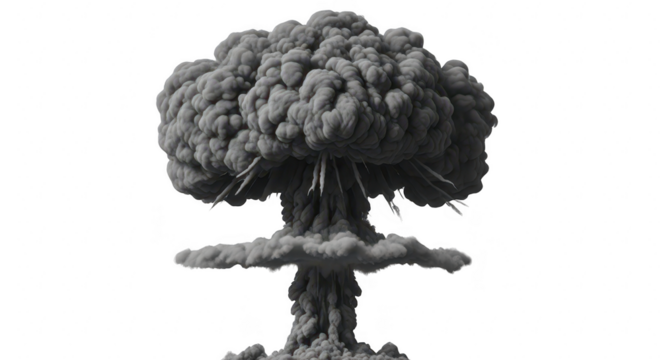 Mushroom cloud of nuclear explosion isolated on transparent background
