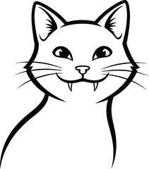 Cartoon cat with fangs illustration on a white background