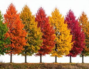 PNG Colorful autumn trees in line
