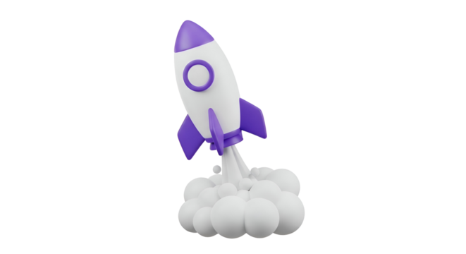 Rocket launching powerfully into sky with smoke clouds