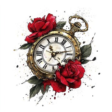 Vintage pocket watch with roses